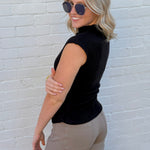 ee:some Tops - Blouses Ruched Cap Sleeve Mock Neck Top In Black