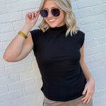 ee:some Tops - Blouses Ruched Cap Sleeve Mock Neck Top In Black