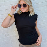 ee:some Tops - Blouses Ruched Cap Sleeve Mock Neck Top In Black