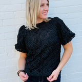 ee:some Tops - Blouses Sheer Floral Puff Sleeve Blouse In Black