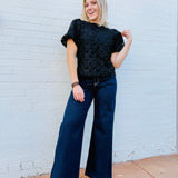 ee:some Tops - Blouses Sheer Floral Puff Sleeve Blouse In Black