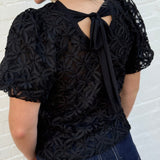 ee:some Tops - Blouses Sheer Floral Puff Sleeve Blouse In Black