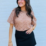 ee:some Tops - Blouses Sheer Floral Puff Sleeve Blouse In Coco