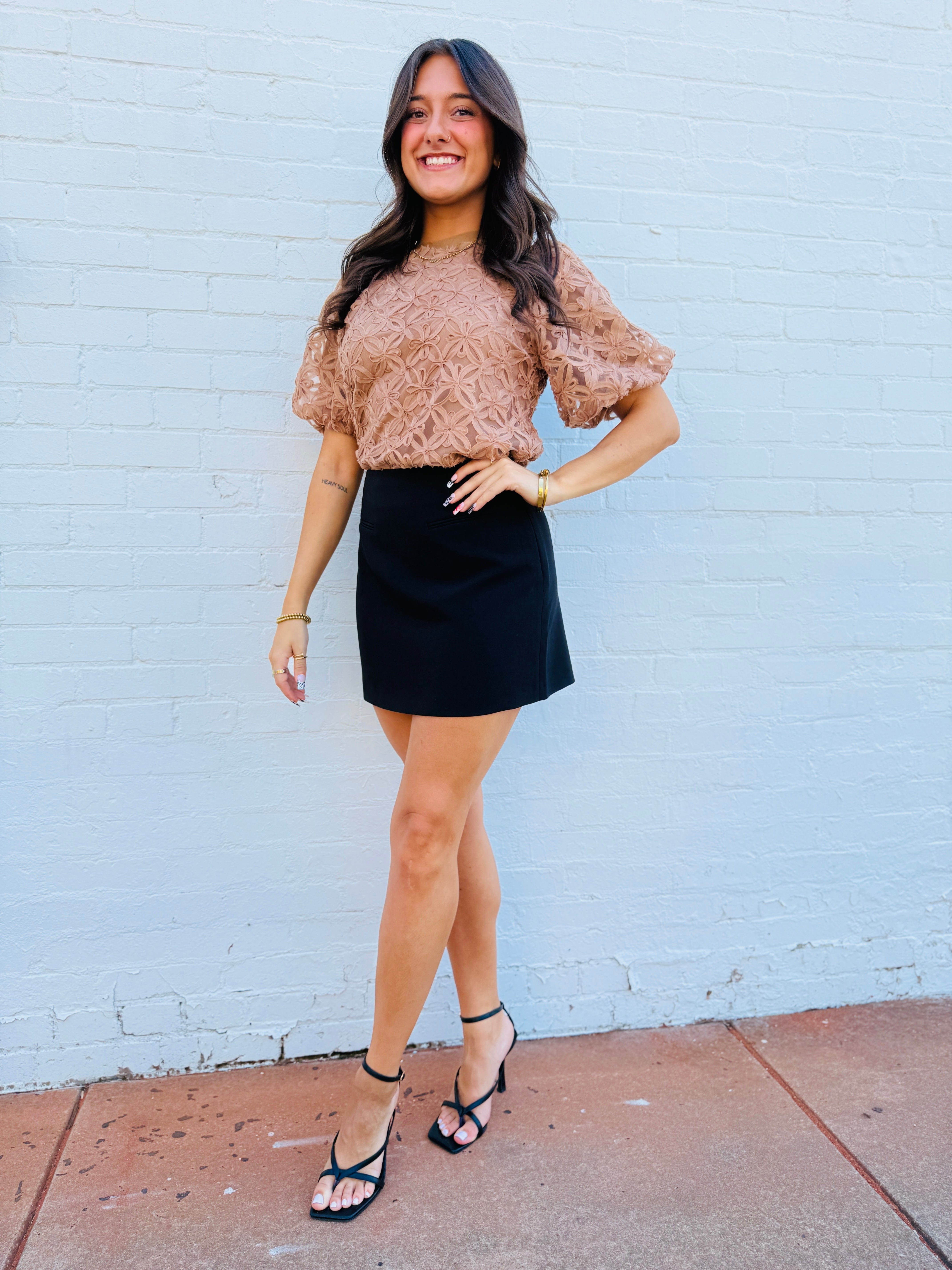 ee:some Tops - Blouses Sheer Floral Puff Sleeve Blouse In Coco