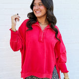 ee:some Tops - Sweatshirts Snap Collared Pullover In Red