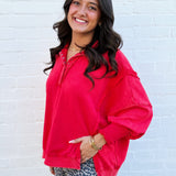 ee:some Tops - Sweatshirts Snap Collared Pullover In Red
