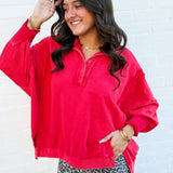 ee:some Tops - Sweatshirts Snap Collared Pullover In Red