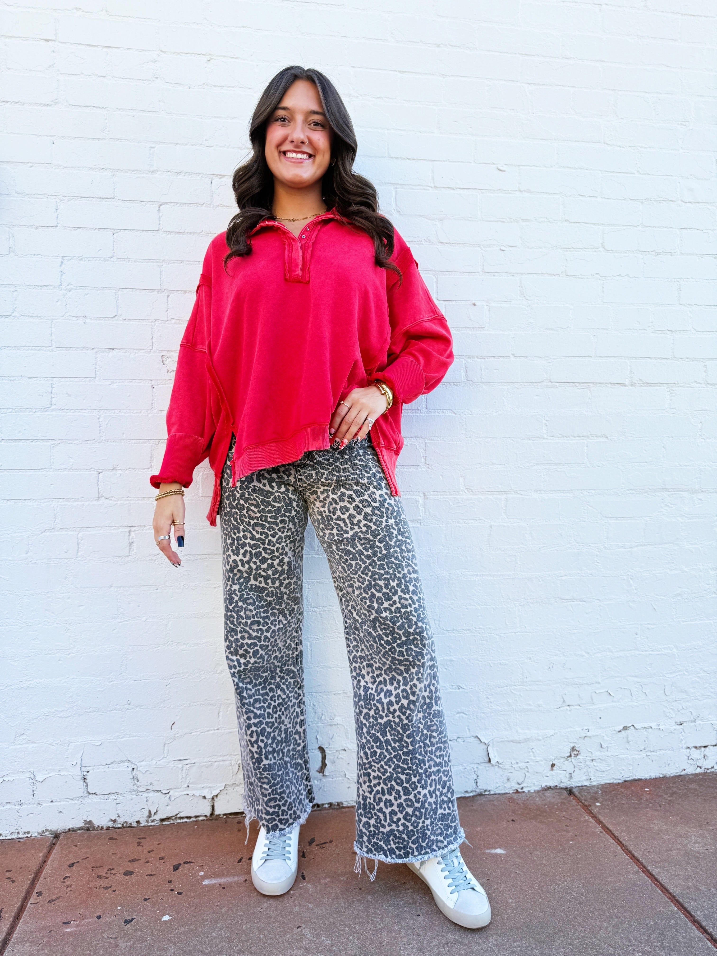 ee:some Tops - Sweatshirts Snap Collared Pullover In Red