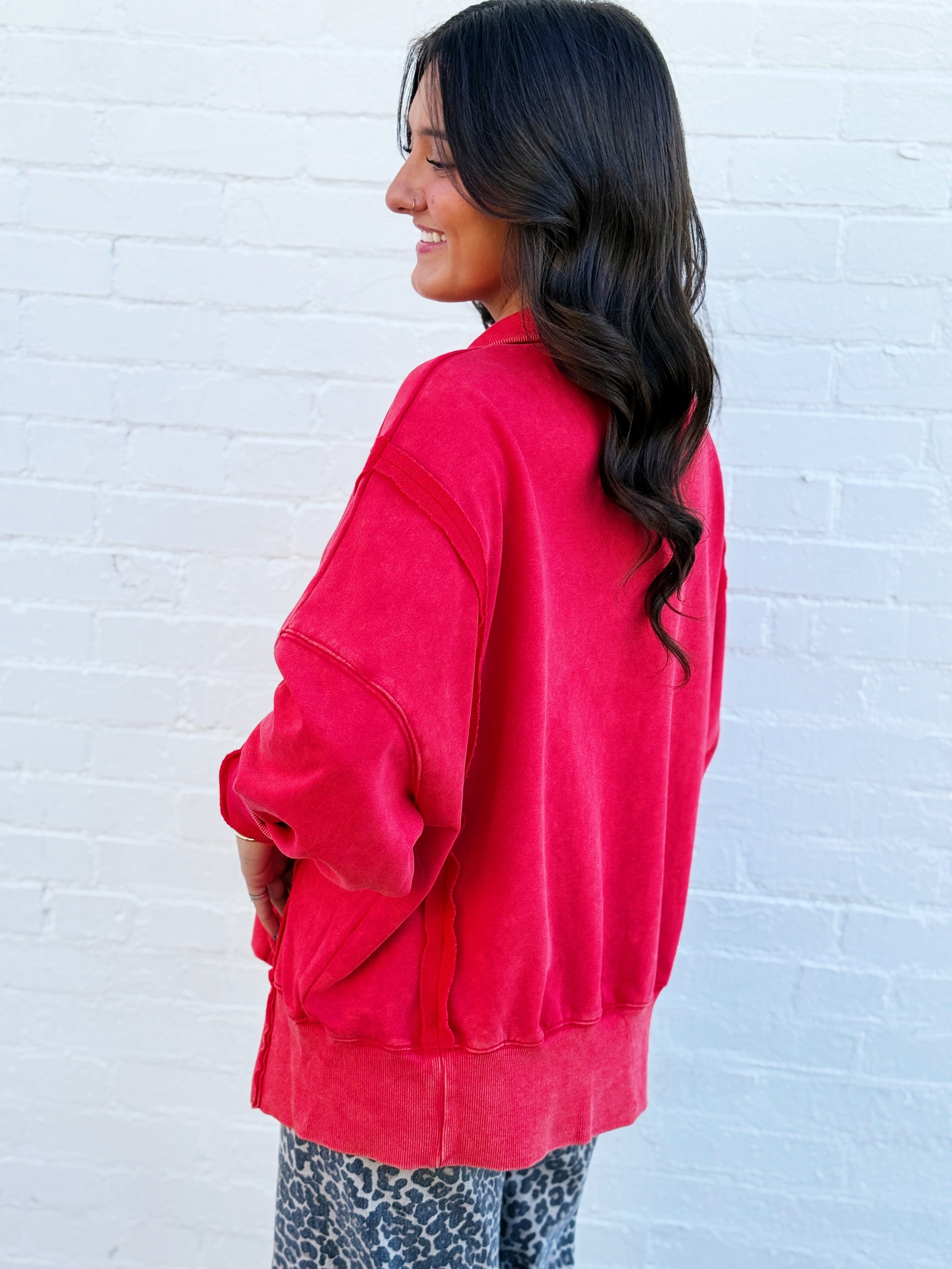 ee:some Tops - Sweatshirts Snap Collared Pullover In Red