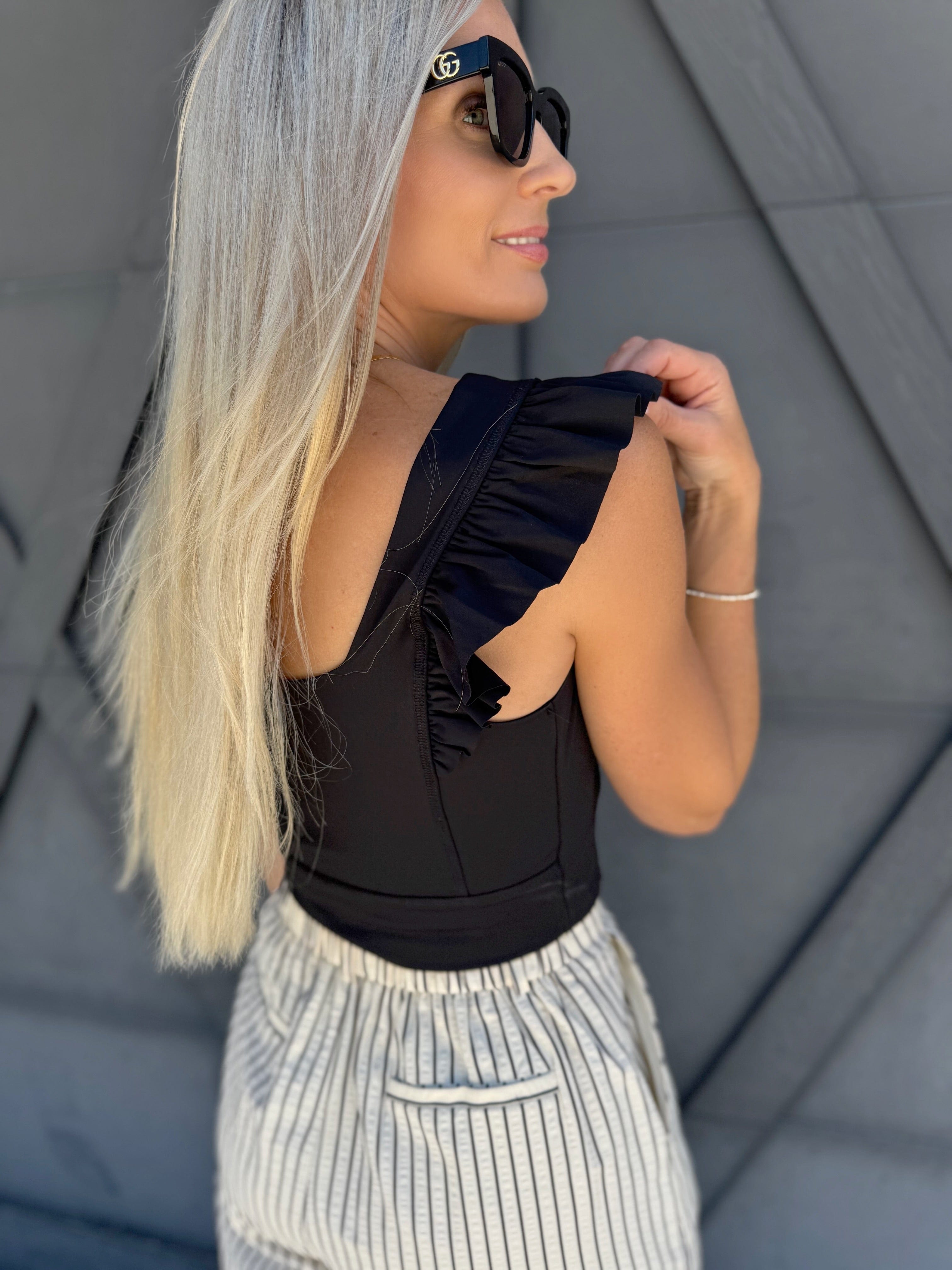 Ruffle Crop Top In Black - Infinity Raine