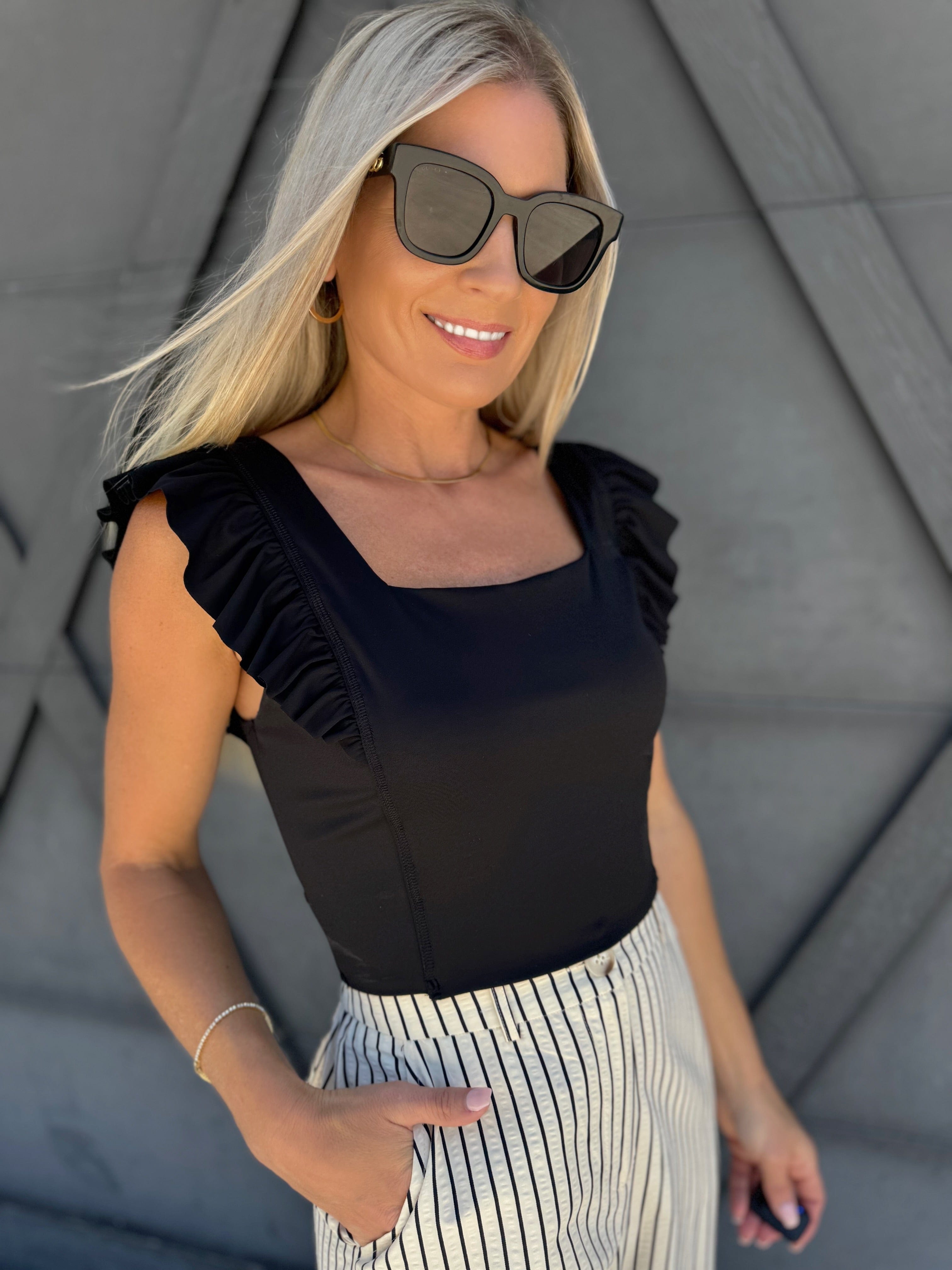 Ruffle Crop Top In Black - Infinity Raine