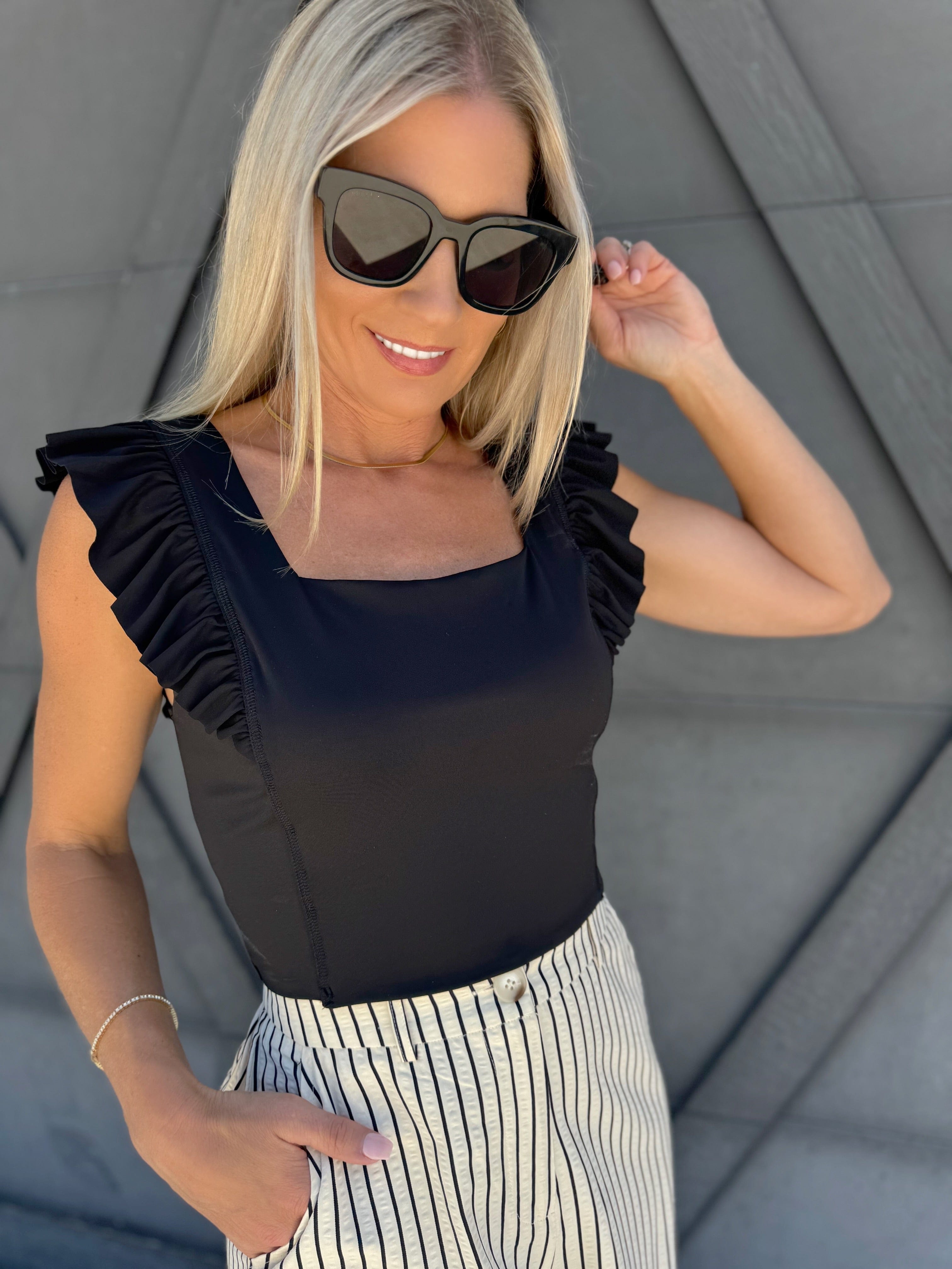 Ruffle Crop Top In Black - Infinity Raine
