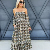 Floral Print Off Shoulder Maxi Dress In Midnight - Infinity Raine