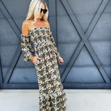 Floral Print Off Shoulder Maxi Dress In Midnight - Infinity Raine
