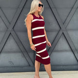Stripe Sweater Midi Dress In Burgundy - Infinity Raine