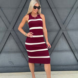 Stripe Sweater Midi Dress In Burgundy - Infinity Raine