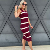 Stripe Sweater Midi Dress In Burgundy - Infinity Raine