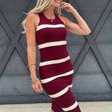 Stripe Sweater Midi Dress In Burgundy - Infinity Raine