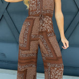 Wrapped Halter Neck Jumpsuit In Brown - Infinity Raine