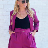 Boss Up High Waisted Shorts With Belt-Dark Orchid - Infinity Raine