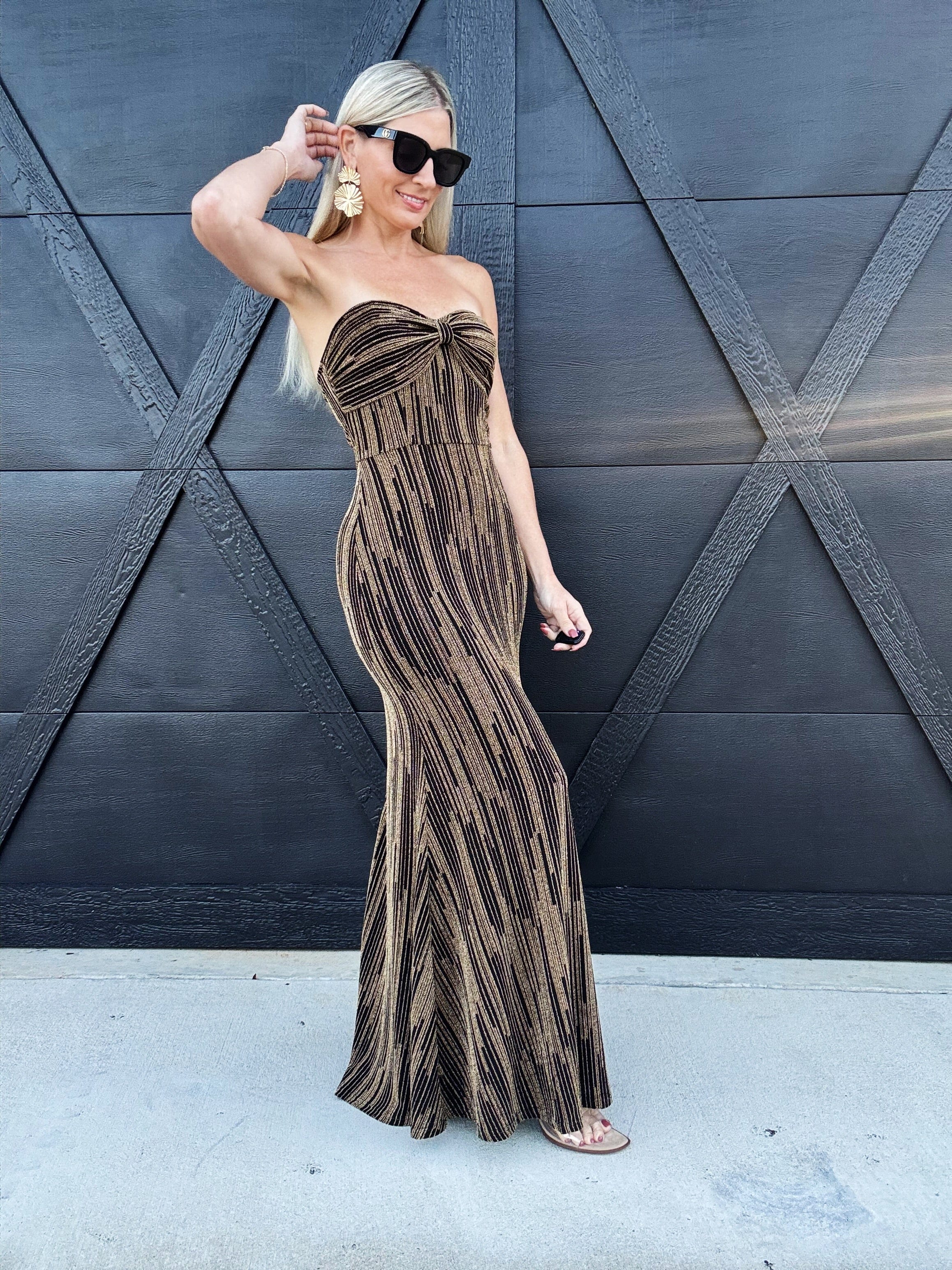 Flying Tomato Dresses Metallic Woven Maxi Dress In Gold