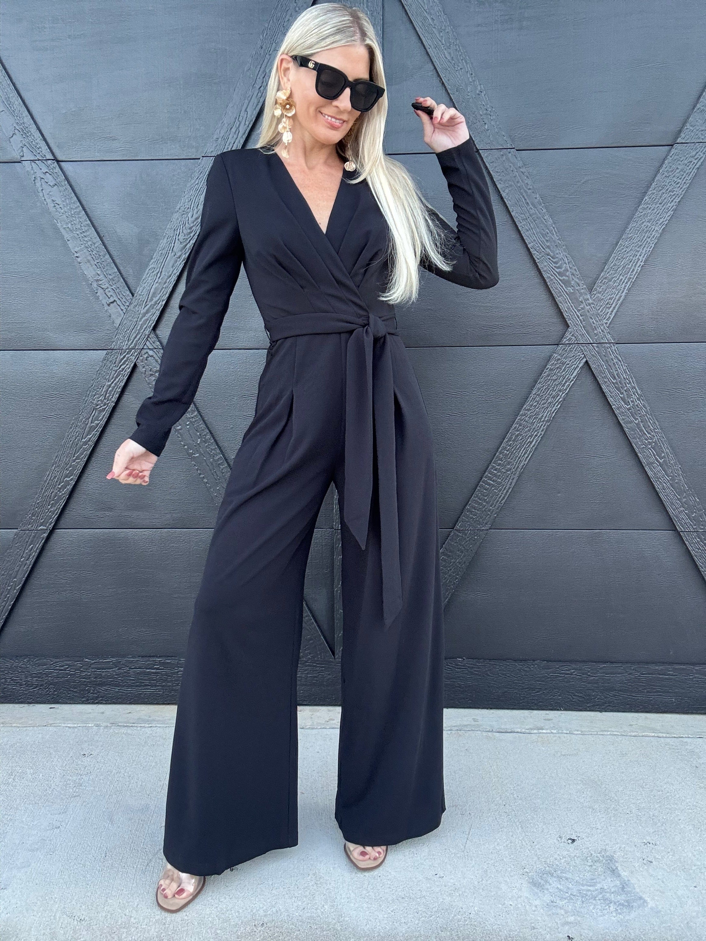 Flying Tomato Jumpsuits & Rompers Deep V Jumpsuit In Black