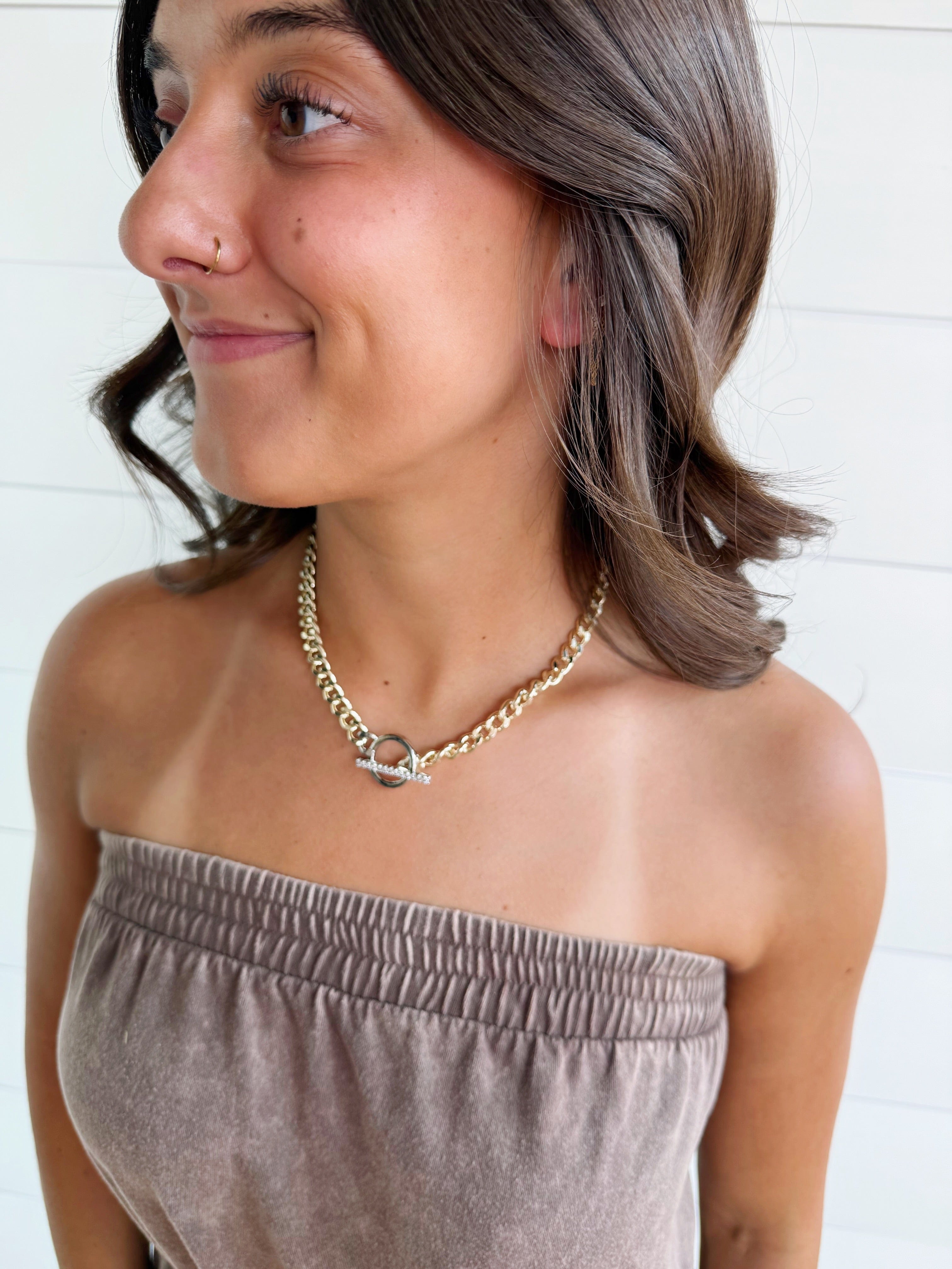 Fossick Imports Jewelry - Necklaces Gold Chain CZ Toggle Clasp Necklace 66133238