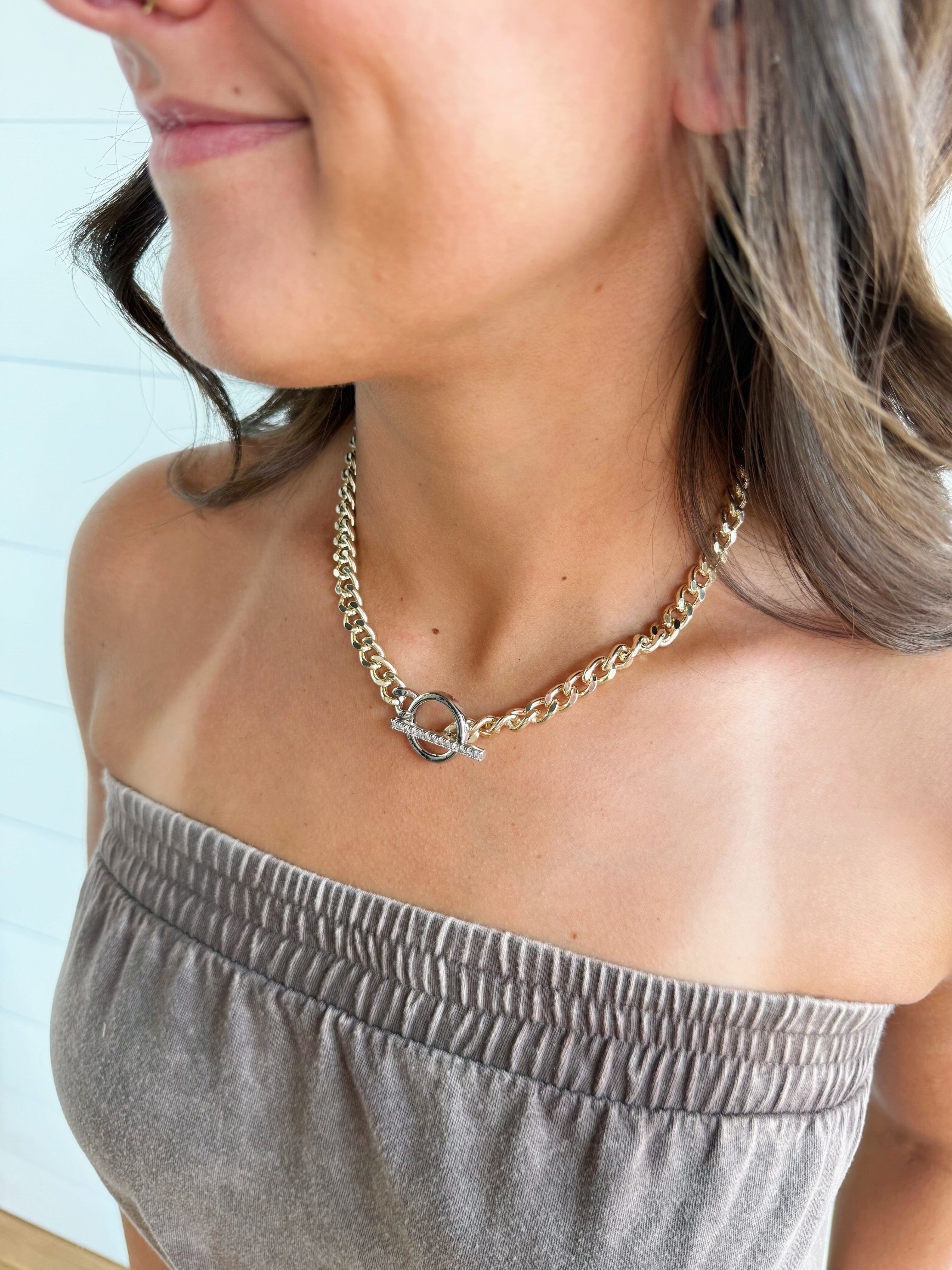 Fossick Imports Jewelry - Necklaces Gold Chain CZ Toggle Clasp Necklace 66133238