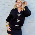 French Connection Outerwear - Cardigans French Connection Pearl Bow Cardigan In Black