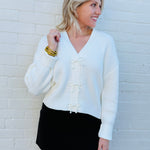 French Connection Outerwear - Cardigans French Connection Pearl Bow Cardigan In Porcelain Cream