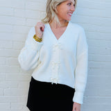 French Connection Outerwear - Cardigans French Connection Pearl Bow Cardigan In Porcelain Cream
