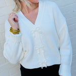 French Connection Outerwear - Cardigans French Connection Pearl Bow Cardigan In Porcelain Cream