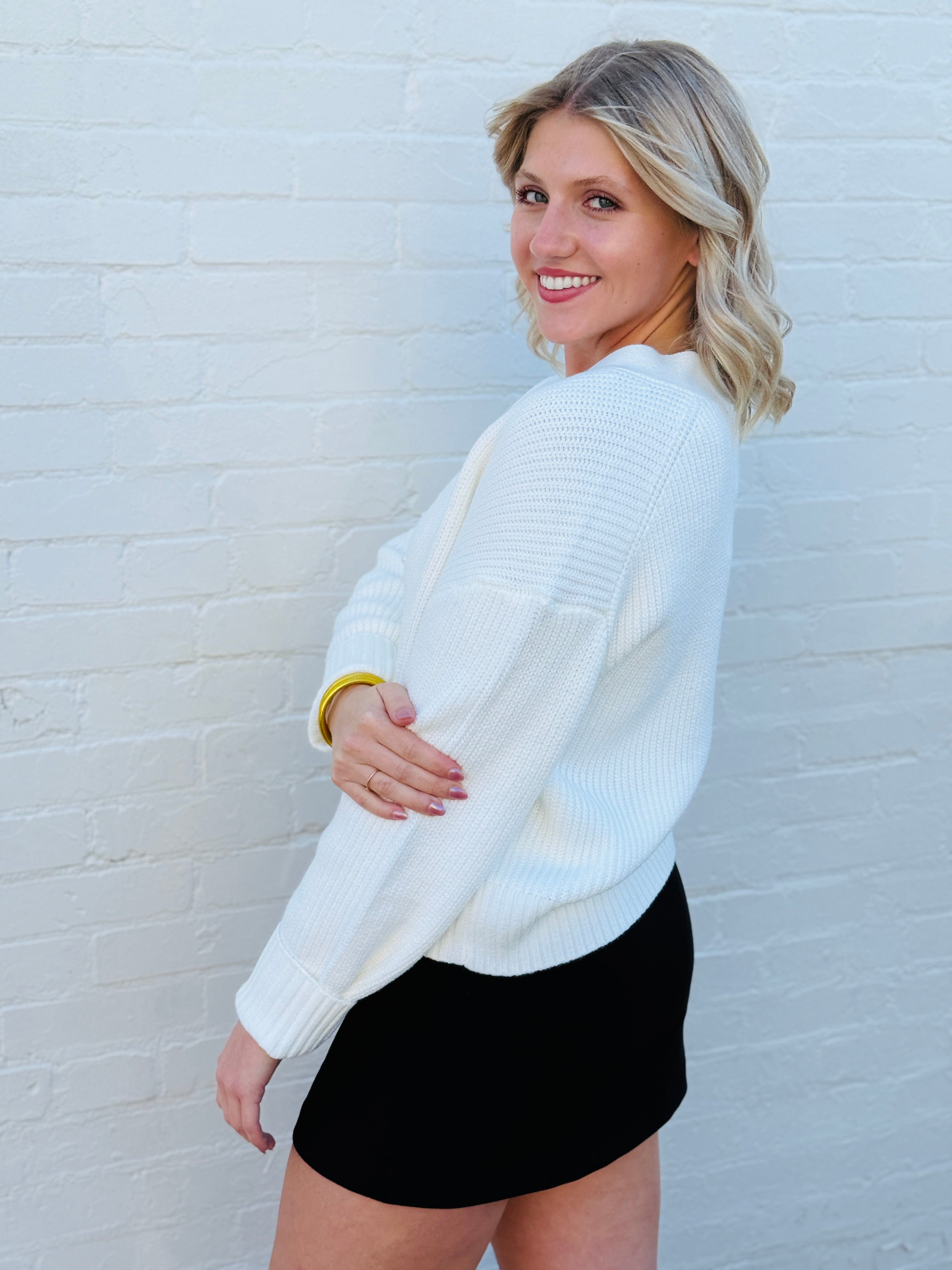 French Connection Outerwear - Cardigans French Connection Pearl Bow Cardigan In Porcelain Cream