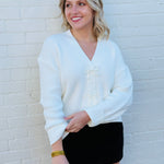 French Connection Outerwear - Cardigans French Connection Pearl Bow Cardigan In Porcelain Cream