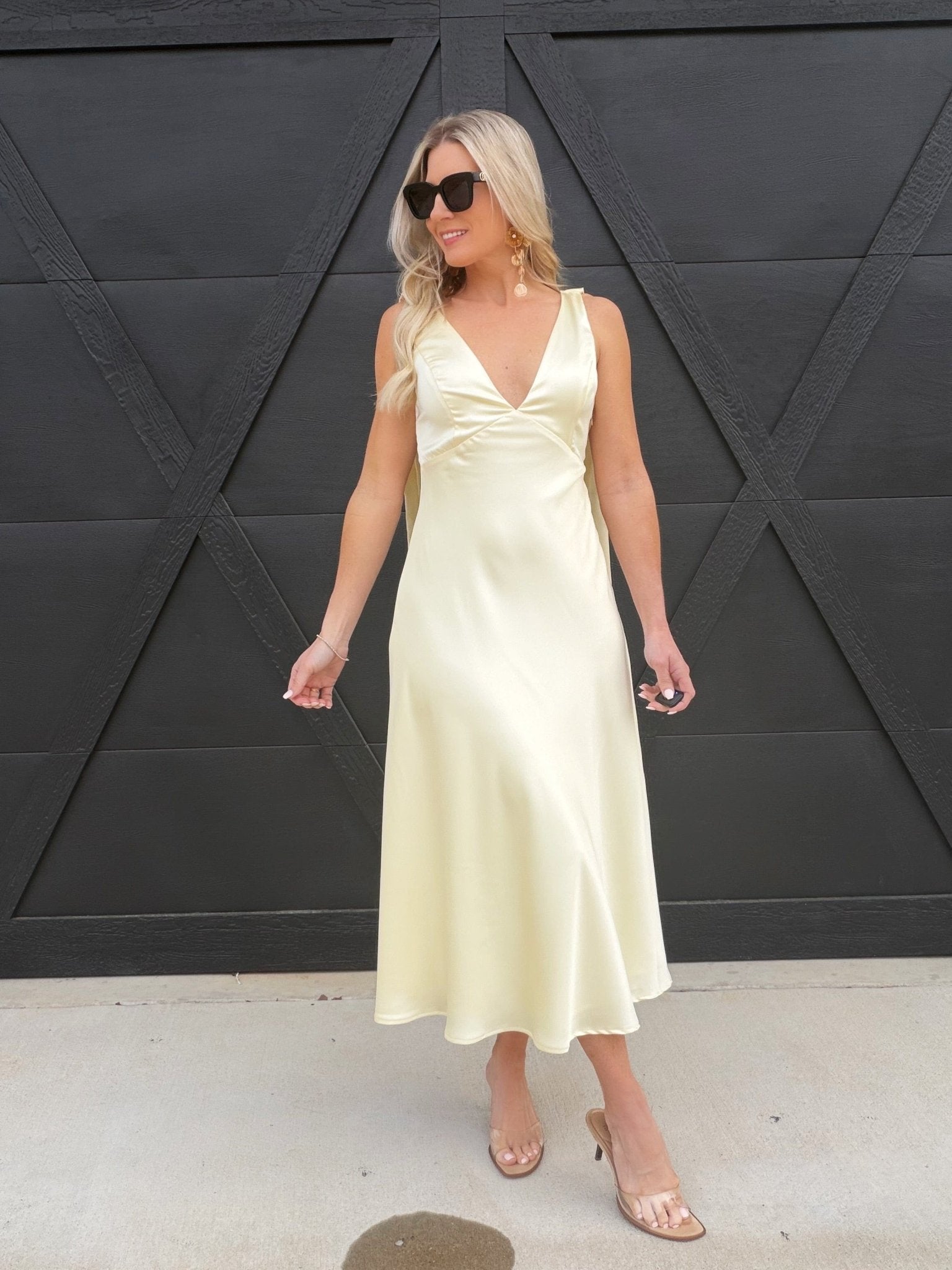 Henrietta Tie Strap Midi Dress In Butter Yellow – Infinity Raine