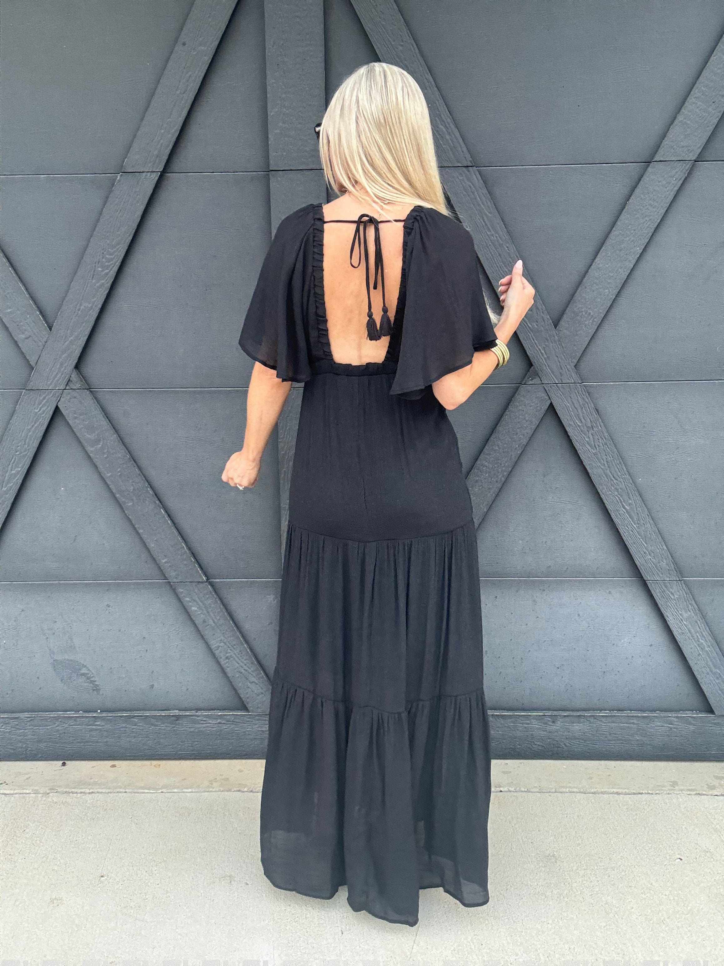 Deep V-Neck Maxi Dress In Black - Infinity Raine