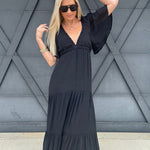 Deep V-Neck Maxi Dress In Black - Infinity Raine
