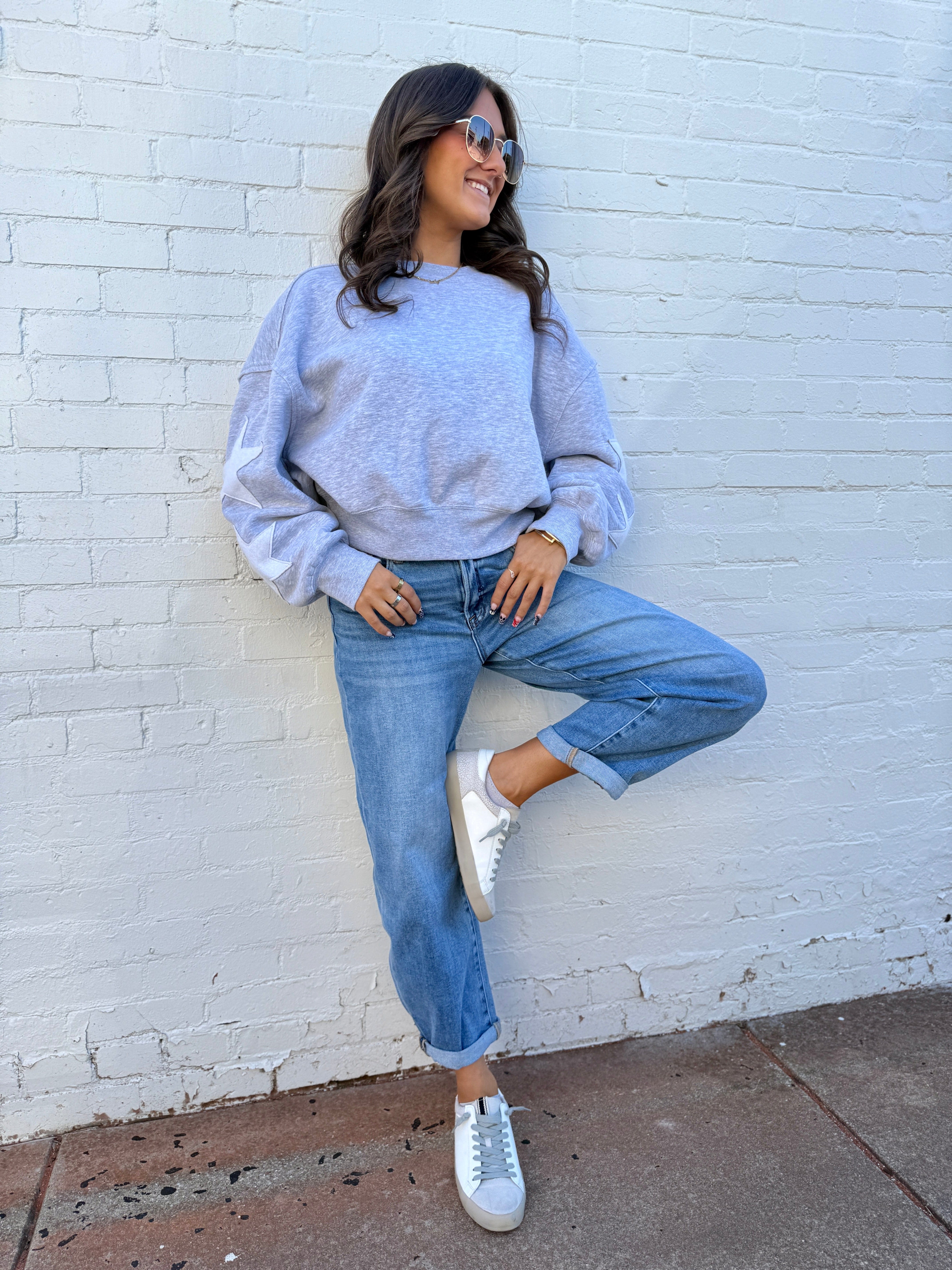 HYFVE Inc. Tops - Sweatshirts Star Patch Crewneck Sweatshirt In Heather Gray