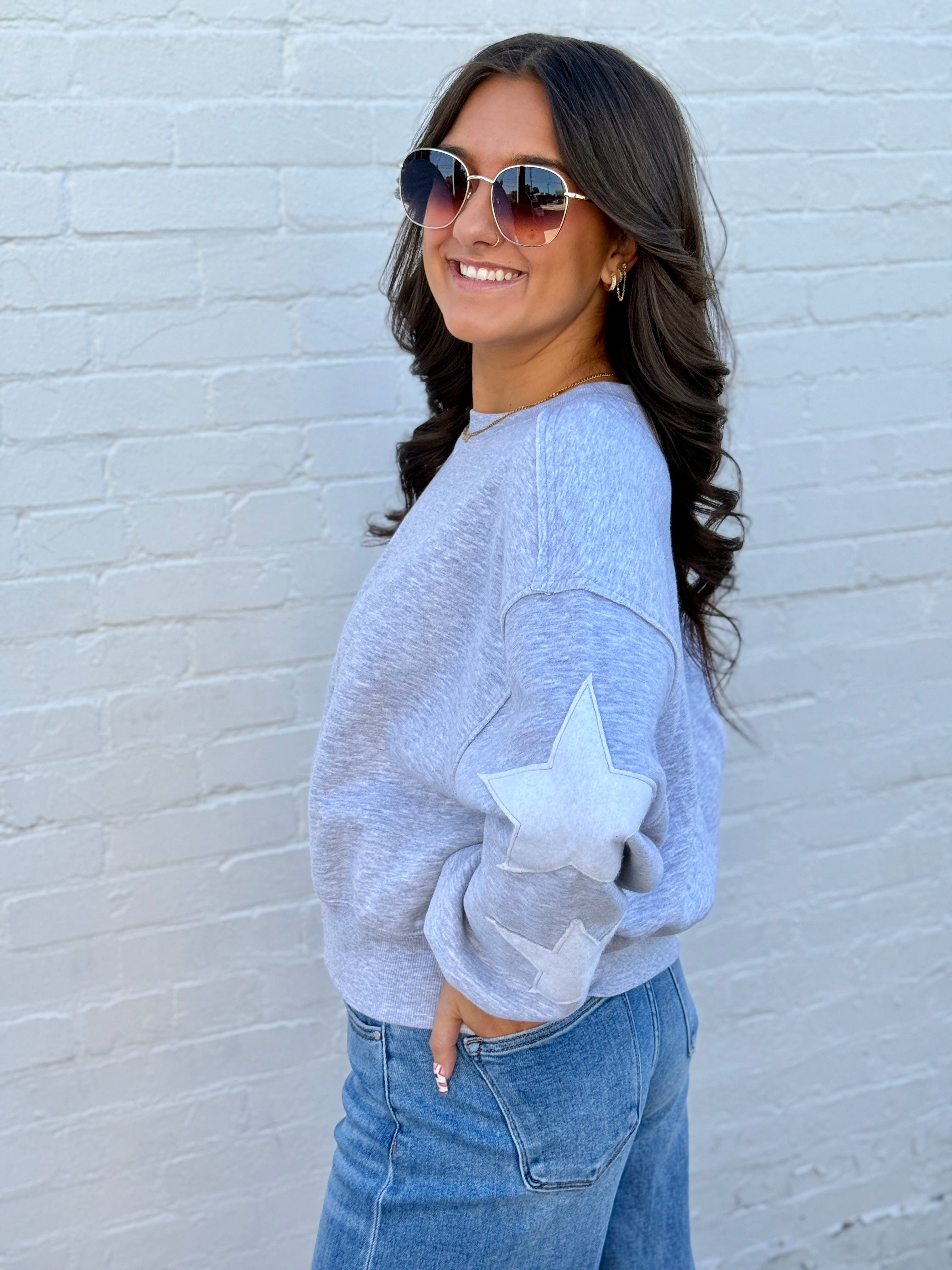 HYFVE Inc. Tops - Sweatshirts Star Patch Crewneck Sweatshirt In Heather Gray