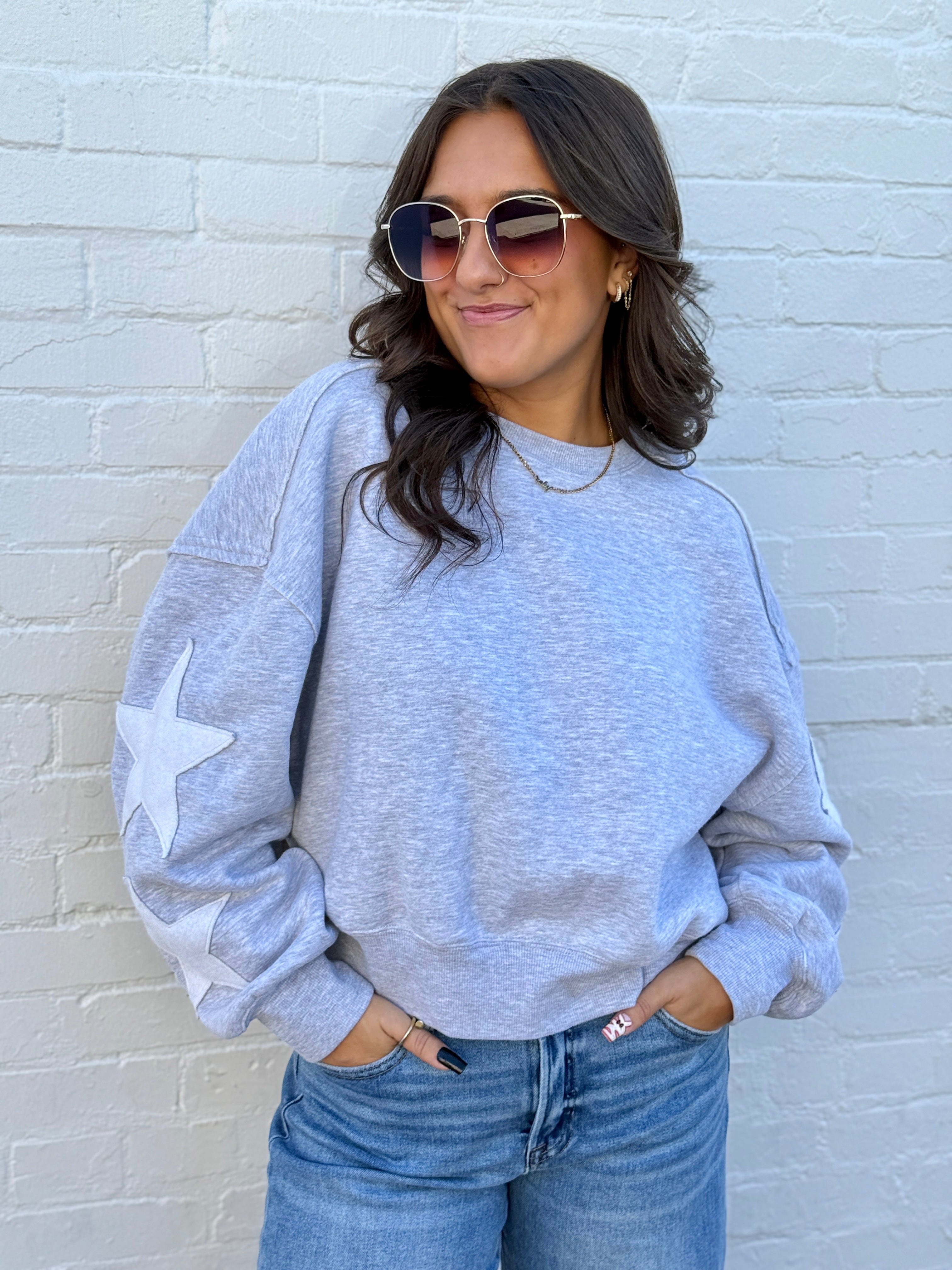 HYFVE Inc. Tops - Sweatshirts Star Patch Crewneck Sweatshirt In Heather Gray