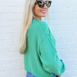 HYFVE Tops - Sweaters Boxy Cropped Long Sleeve Sweater In Emerald