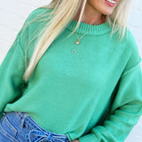 HYFVE Tops - Sweaters Boxy Cropped Long Sleeve Sweater In Emerald