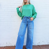 HYFVE Tops - Sweaters Boxy Cropped Long Sleeve Sweater In Emerald