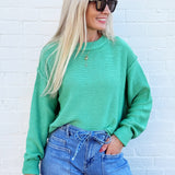 HYFVE Tops - Sweaters Boxy Cropped Long Sleeve Sweater In Emerald