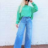 HYFVE Tops - Sweaters Boxy Cropped Long Sleeve Sweater In Emerald