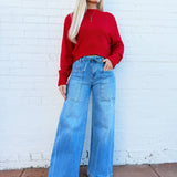 HYFVE Tops - Sweaters Cropped Long Sleeve Sweater In Red