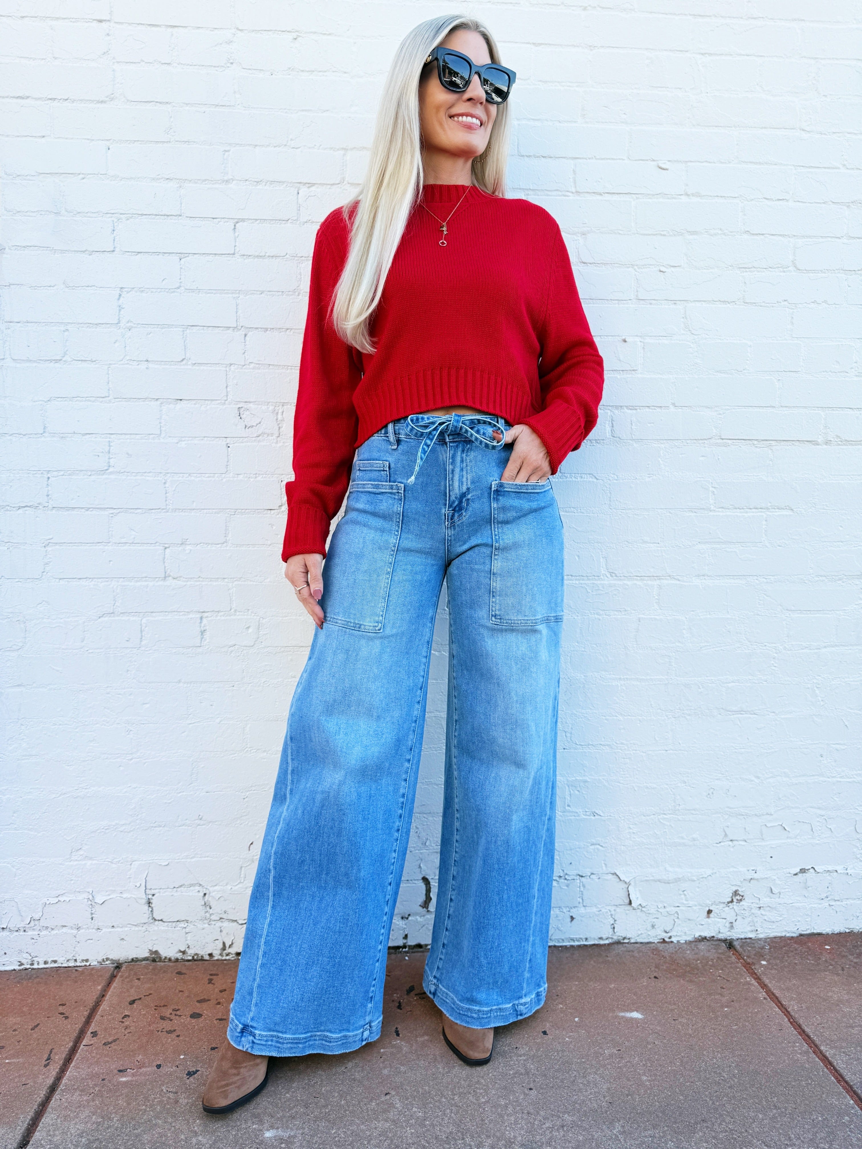 HYFVE Tops - Sweaters Cropped Long Sleeve Sweater In Red