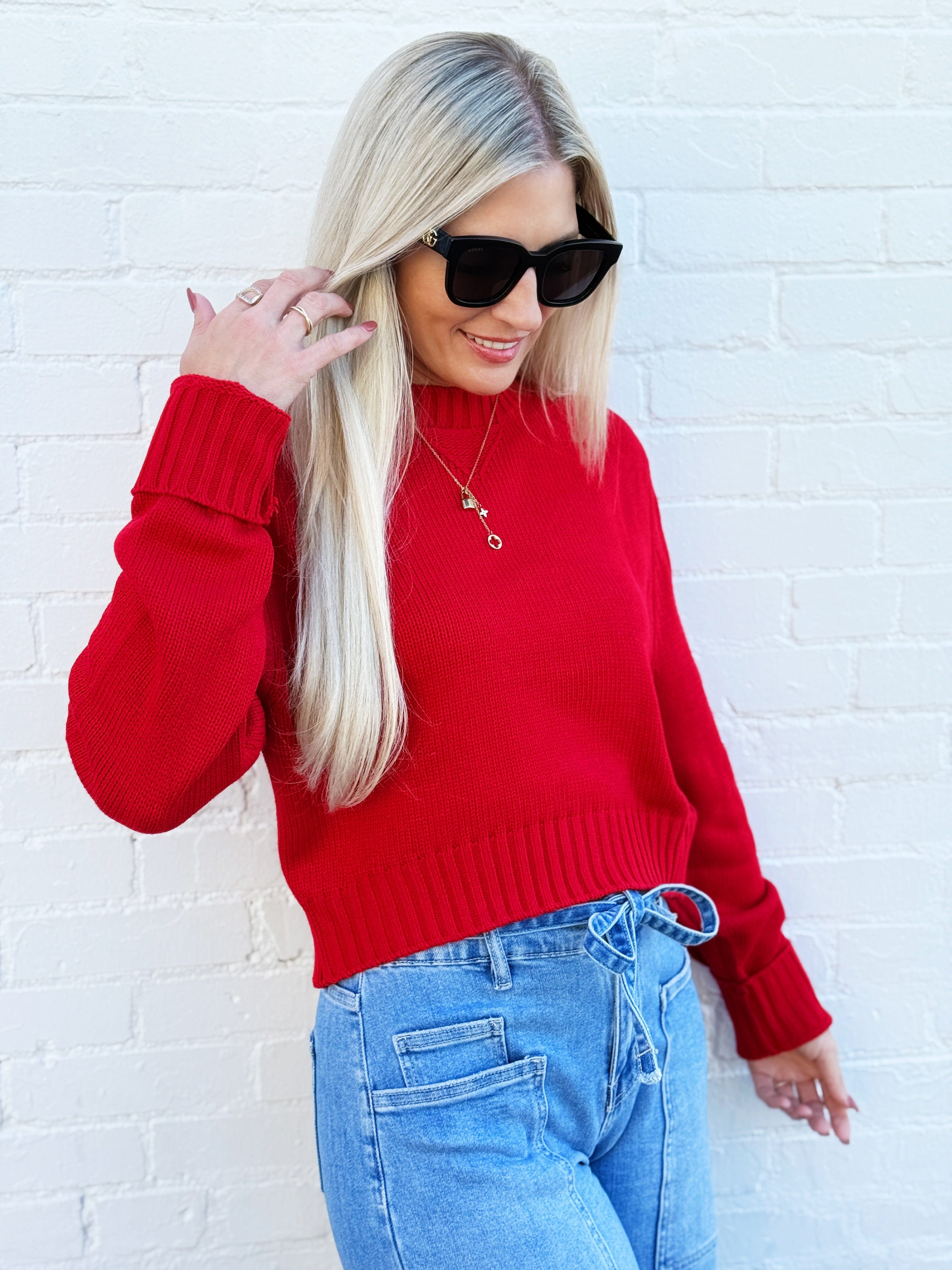 HYFVE Tops - Sweaters Cropped Long Sleeve Sweater In Red