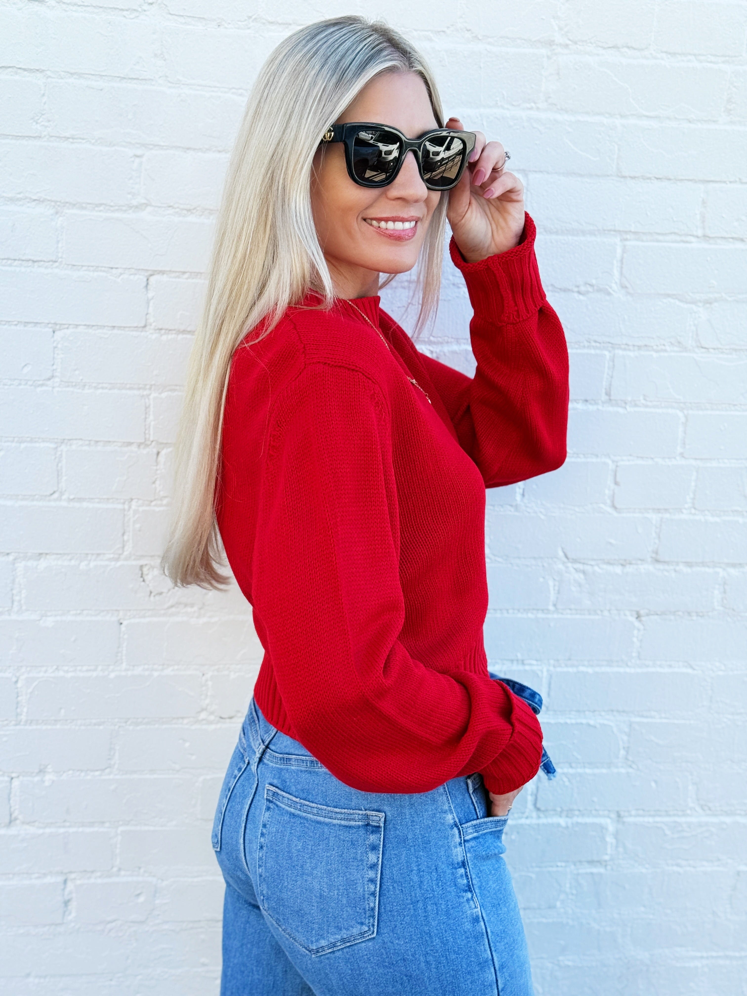 HYFVE Tops - Sweaters Cropped Long Sleeve Sweater In Red