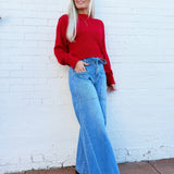HYFVE Tops - Sweaters Cropped Long Sleeve Sweater In Red